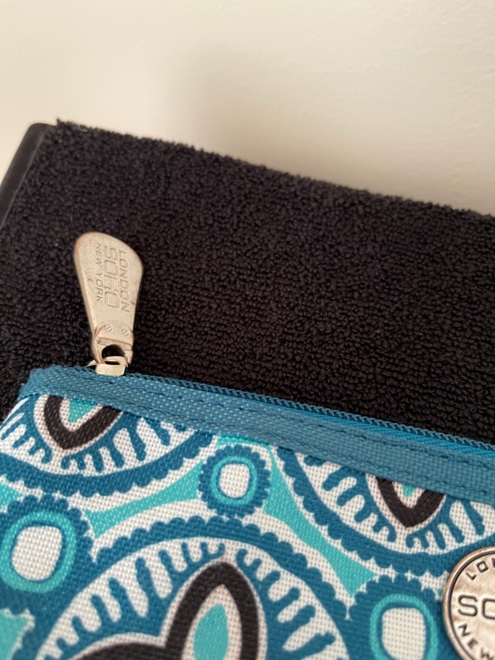 Soho Blue Geometric Zip Pouch + Pink Orange Animal Print Coin Case - Picture 5 of 9